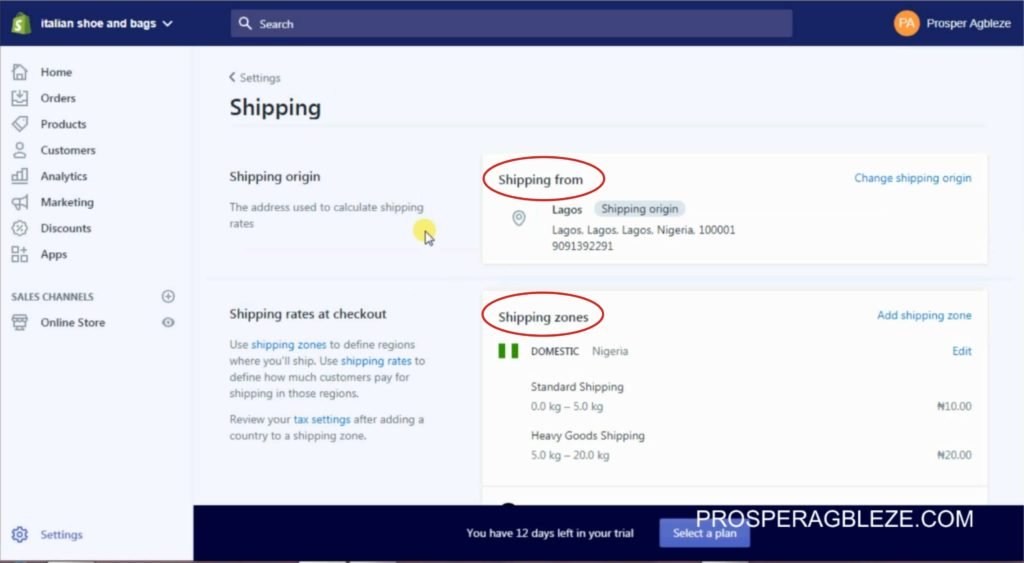 how to setup shipping in shopify store