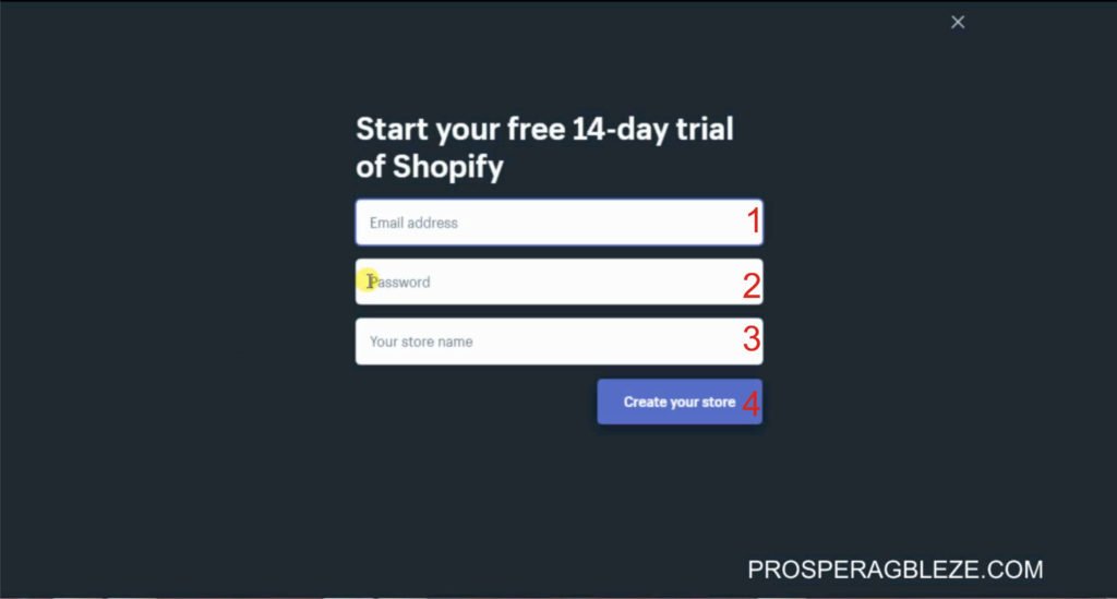 Start your 14 days free trial of shopify