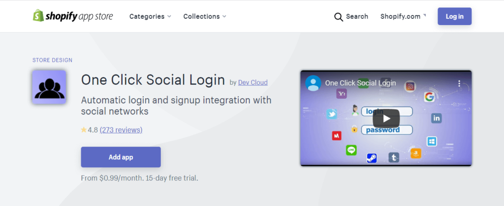 shopify one click social login app