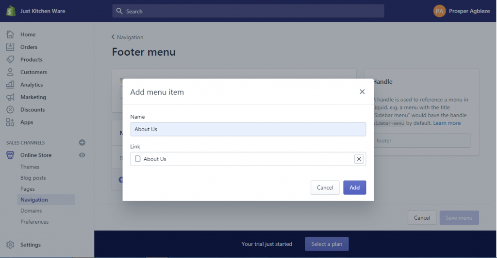 13b how to create a dropdown menu in shopify