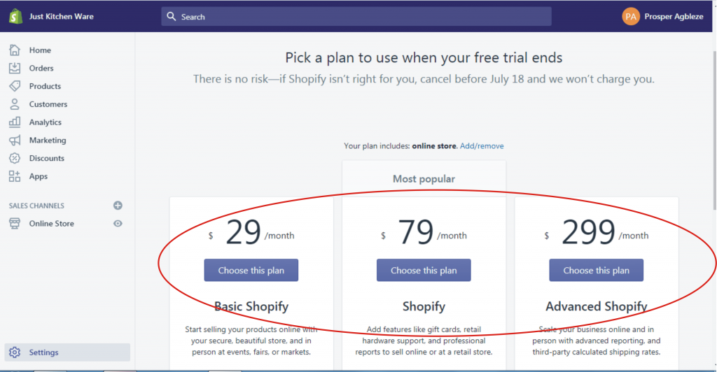 16a how to pich a plan in shopify