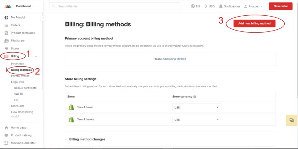 add billing method to printful