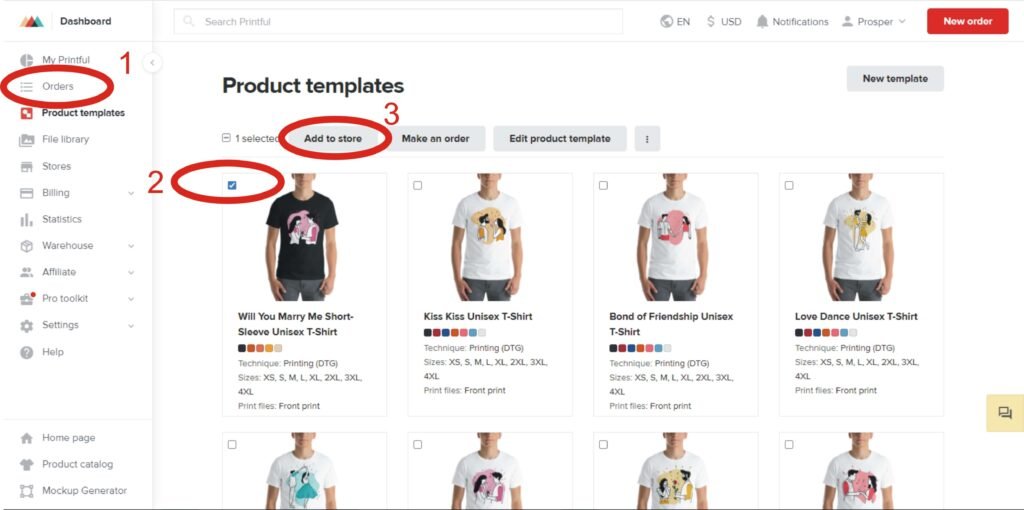 adding product to shopify from printful